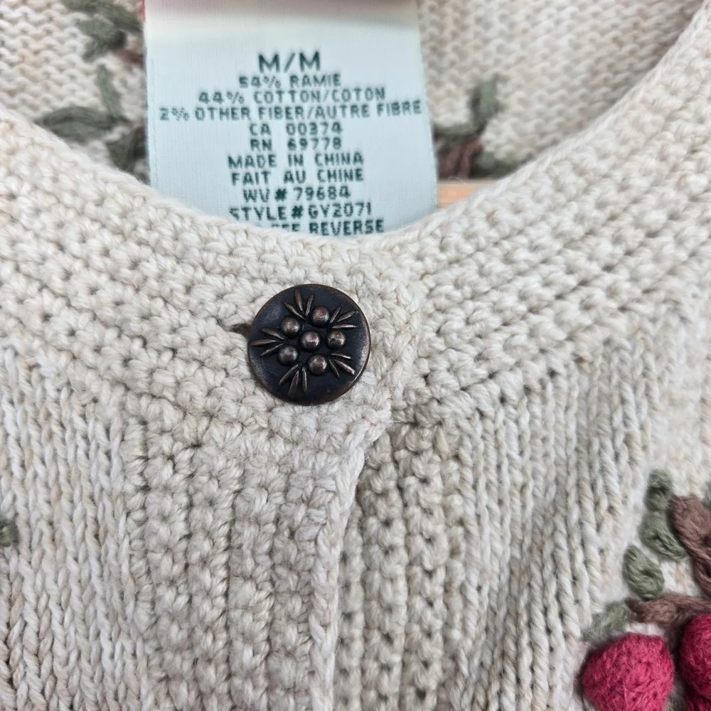 Vtg 90s Cottagecore Farm Sheep Cardigan Sweater Womens M Fall Autumn Rustic